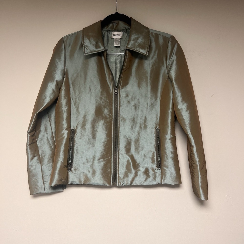 Chicos Lightweight Zipper Front Jacket Olive Gree… - image 1